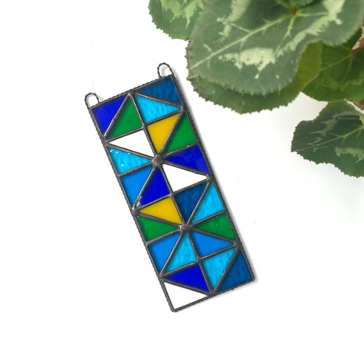 Stained Glass Panel of Triangles Handmade Han... Folksy