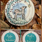 Personalised decoration :  Deer fawn original painting hanging log slice