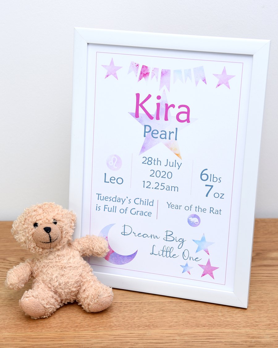 Personalised New Baby Gift, Baby Name Wall Art, Christening Gift, Digital File
