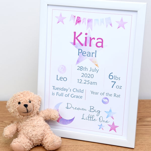 Personalised New Baby Gift, Baby Name Wall Art, Christening Gift, Digital File