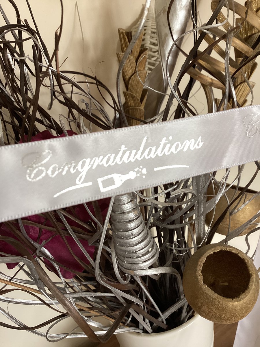 White satin Congratulations ribbon 20mm x 2 metres