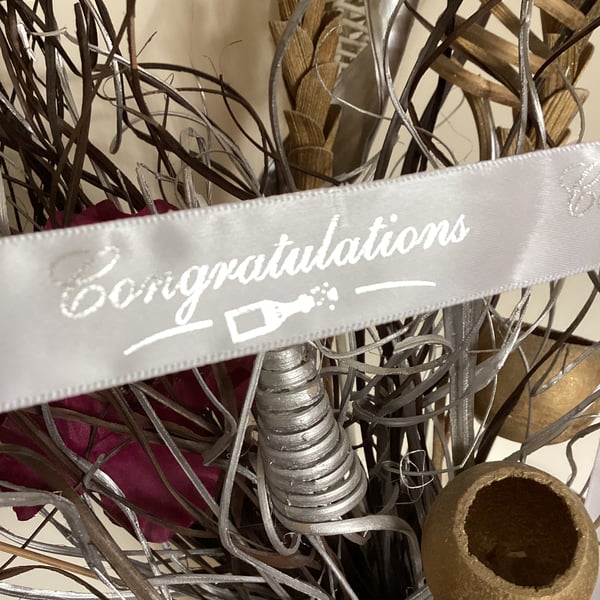 White satin Congratulations ribbon 20mm x 2 metres