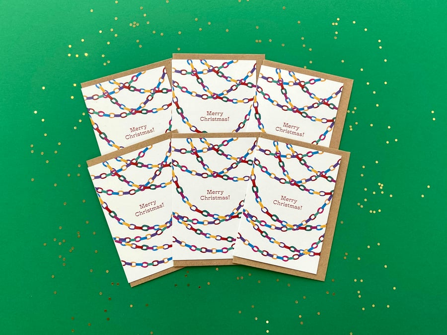 Watercolour Christmas Cards: Paper Chains – Pack of 1, 6 or 12