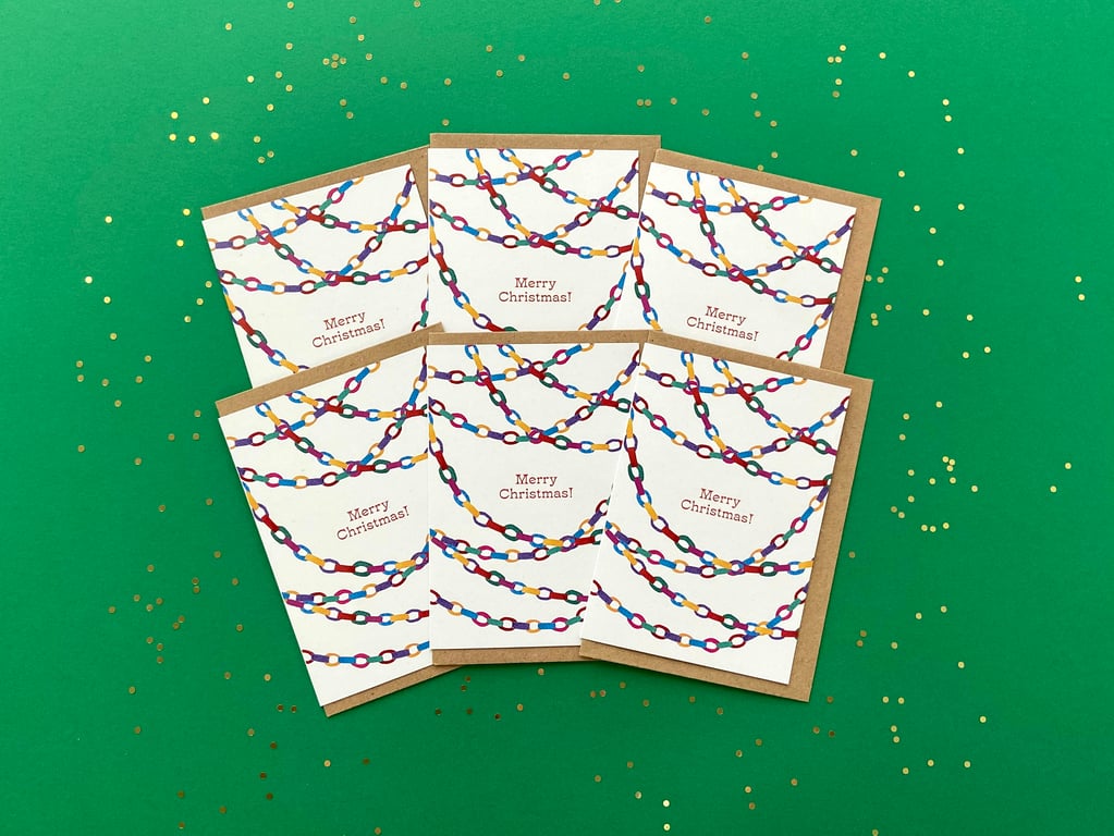 Watercolour Christmas Cards: Paper Chains – Pack of 1, 6 or 12
