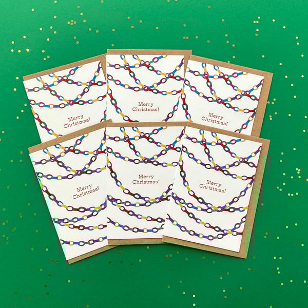 Watercolour Christmas Cards: Paper Chains – Pack of 1, 6 or 12