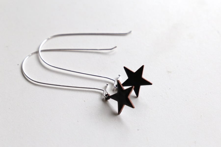 Dangly Star Earrings with long silver safety wire