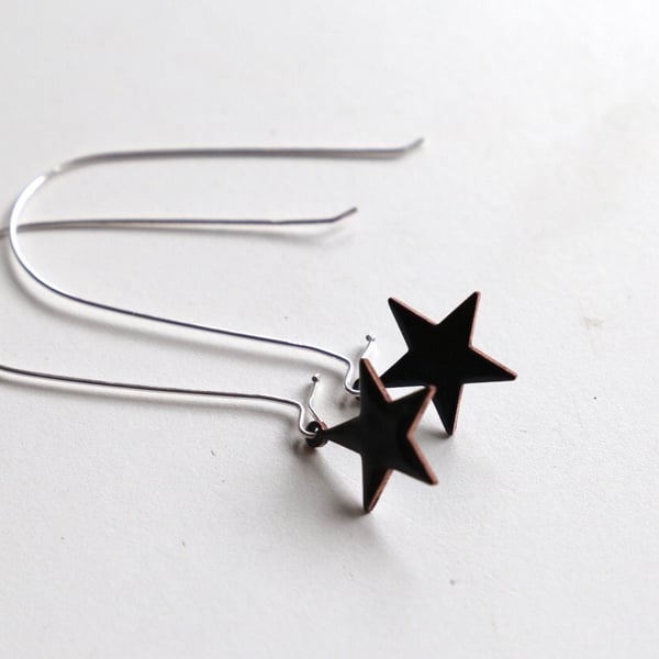 Dangly Star Earrings with long silver safety wire
