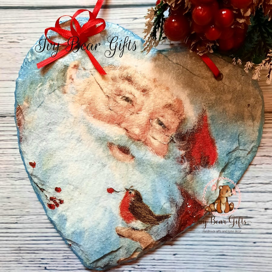 Vintage Santa Claus with robin Christmas decoration