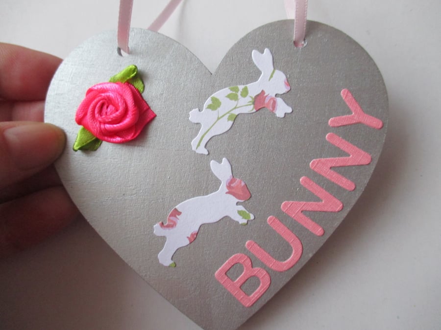 Bunny Rabbit Love Heart Hanging Decorations Valentine Day Gift Silver Pink Rose 