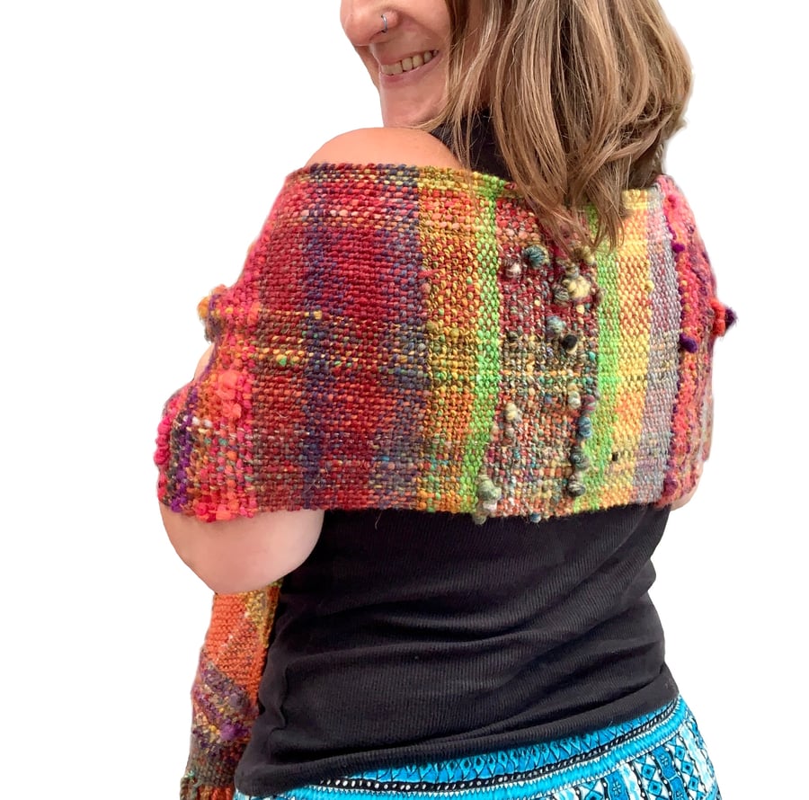 Scarf. Shawl. . Hand dyed, spun and woven. OOAK. Art yarn scarf. 