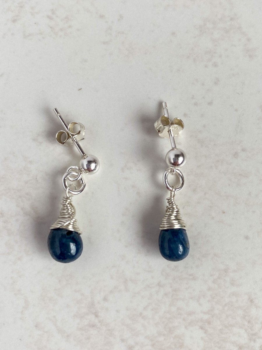 Sapphire stud drop earrings - made in Scotland. 