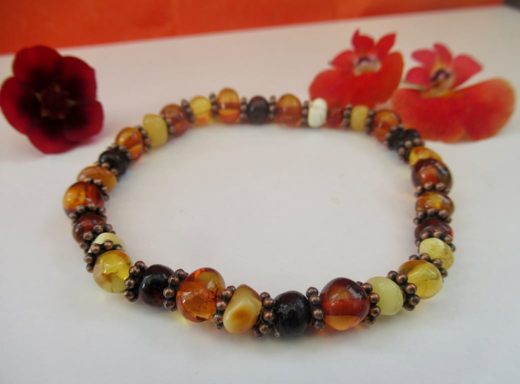 Rustic mixed amber stretchy beaded bracelet