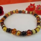 Rustic mixed amber stretchy beaded bracelet