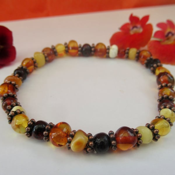 Rustic mixed amber stretchy beaded bracelet