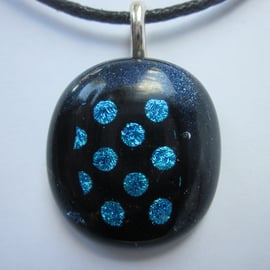 Handmade dichroic glass cabochon pendant - Dotty turquoise dichroic 