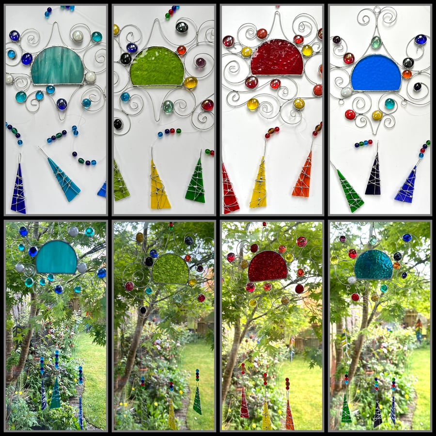 Stained Glass Garden Mobile - Handmade Hanging Decoration 