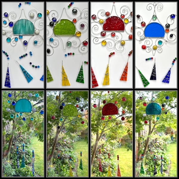 Stained Glass Garden Mobile - Handmade Hanging Decoration 