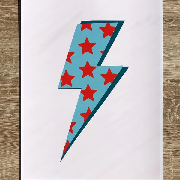 Lightning Bolt Print, A4 Giclee Print, Graphic Art, Colourful Wall Art, Bowie 