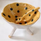 Small bowl or dish with spoon in stoneware clay