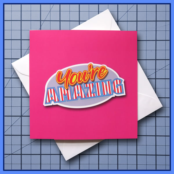 You're Amazing card , Pick me up card,  blank Greeting Card, note card, Pink