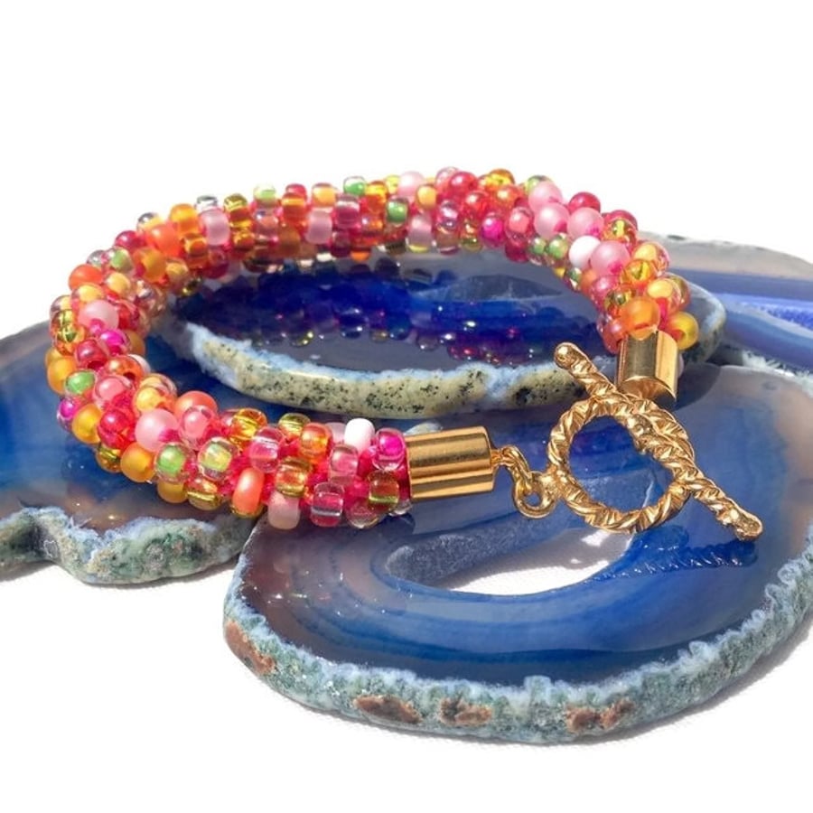 Fruit Salad Beaded Kumihimo Bracelet