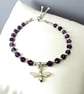 Amethyst & Silver Bee Charm Bracelet, Faceted Gemstone with Adjustable Clasp - Image 3