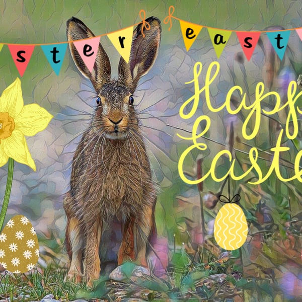 Easter Hare & Eggs Greeting Card A5