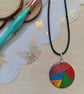 Bright geometric hand painted wooden necklace 