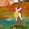 Climbing a tree mixed media print