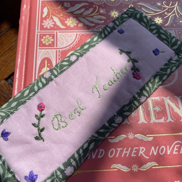 Hand embroidered 'Best Teacher' bookmark