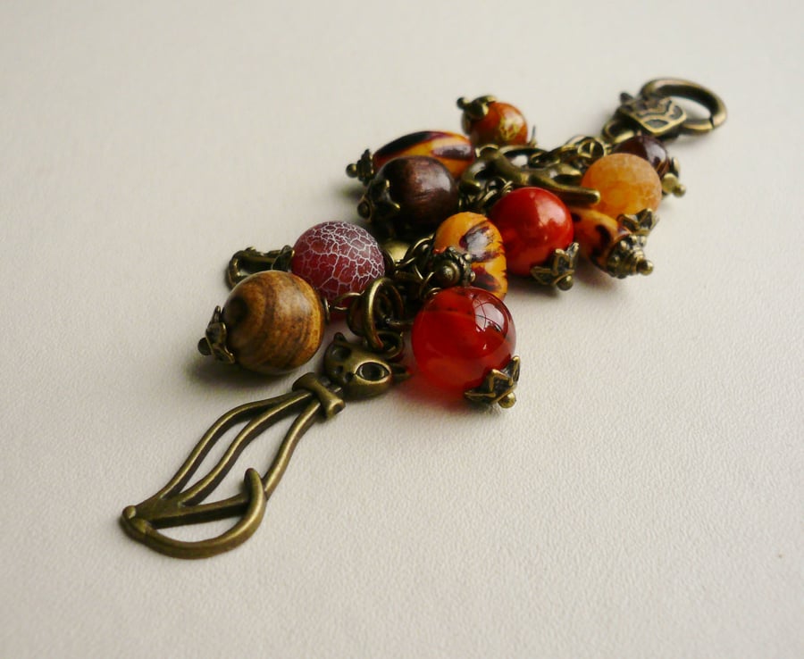 Antique Bronze Tiger Cat Print Handbag Charm   KCJ842