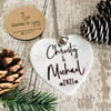 Personalised Christmas bauble, personalised couple name heart, christmas wedding