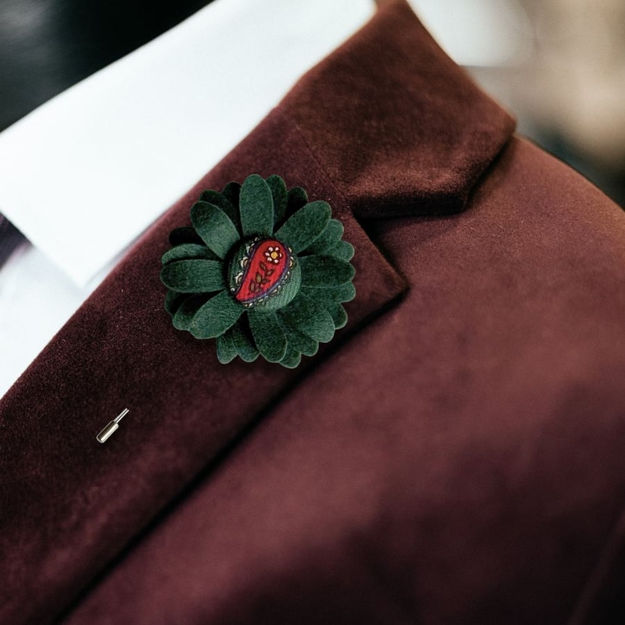 Flower Lapel Pin, Green Flower, Christmas Lapel Pin