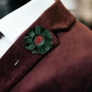 Flower Lapel Pin, Green Flower, Christmas Lapel Pin