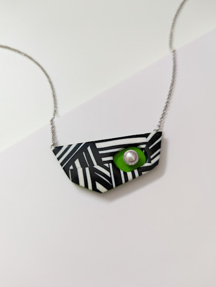 Handmade Polymer Clay Necklace - The Evergreen Asymmetry Necklace