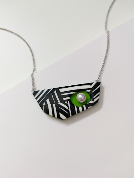 Handmade Polymer Clay Necklace - The Evergreen Asymmetry Necklace