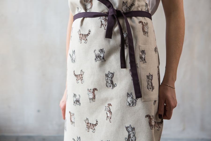 Cat Apron, Women's Apron with Pocket, Cat Lover Gift, Artisan Apron