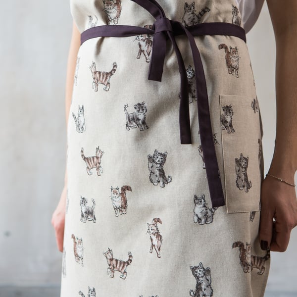 Cat Apron, Women's Apron with Pocket, Cat Lover Gift, Artisan Apron