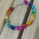 Glass bead and wire rainbow wave bracelet - made to order size