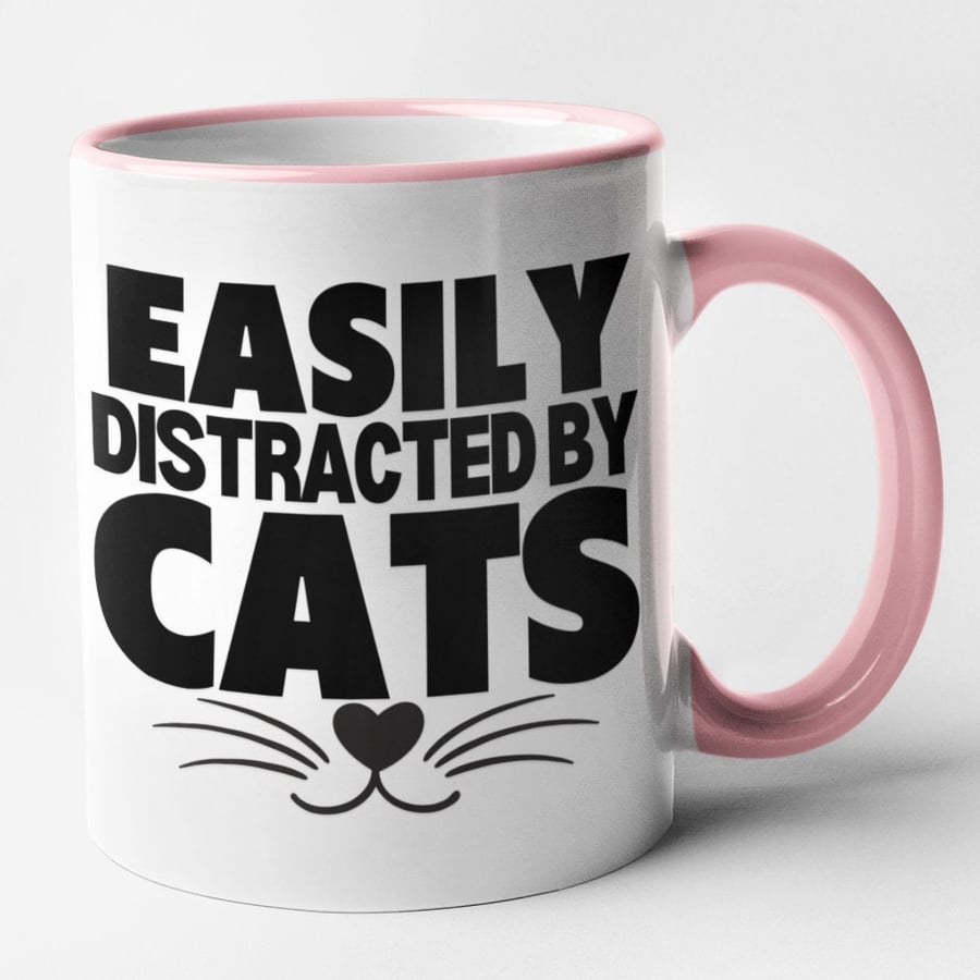 Easily Distracted By Cats Mug Funny Novelty Cat Pet Owner Coffee Cup 