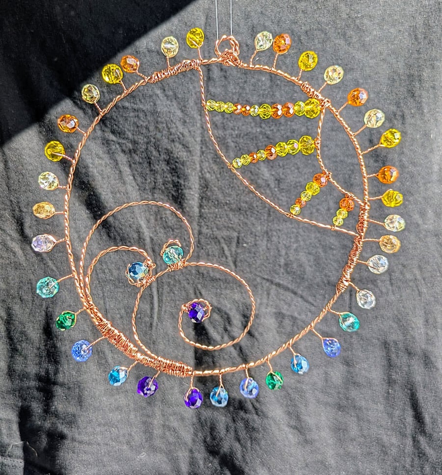 Suncatcher, seaside, copper wire, glass beads