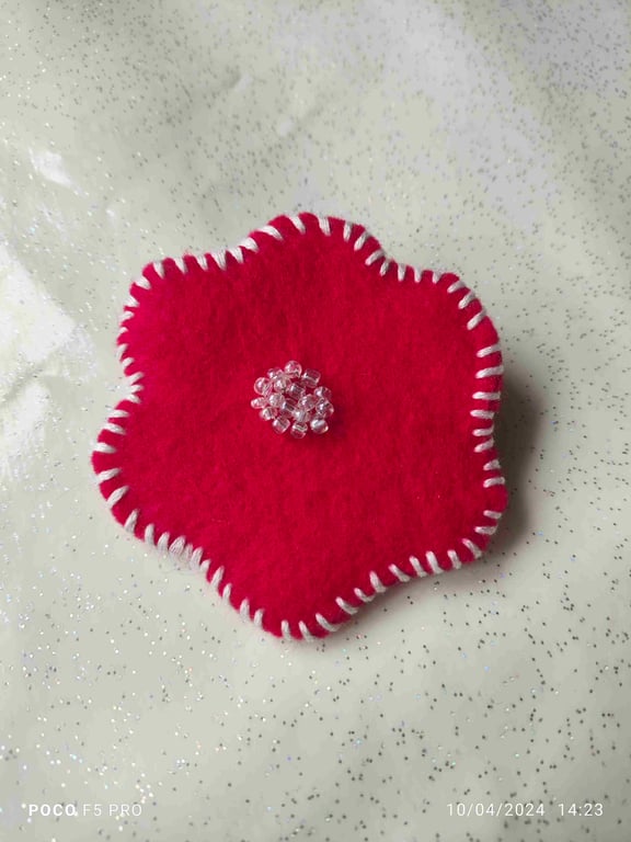 Red handmade flower brooch