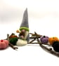 Handmade Needle-Felted Autumn Gardening Gonk Grey Coat & Hat Holding Flower Pot - Image 2