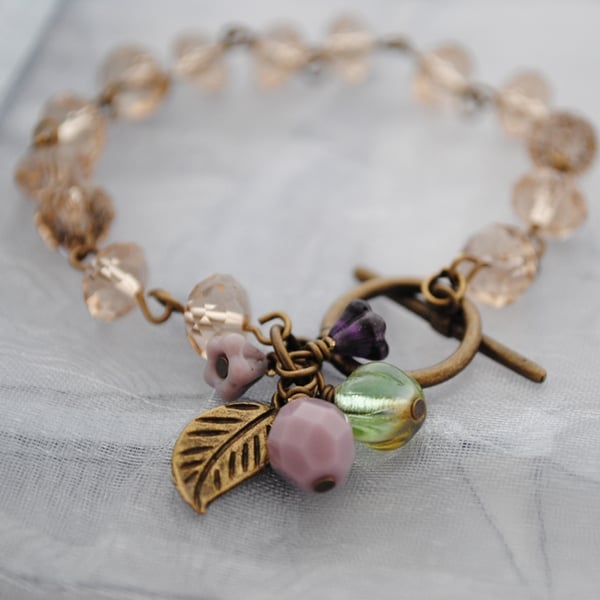 Champagne crystal & flower bracelet