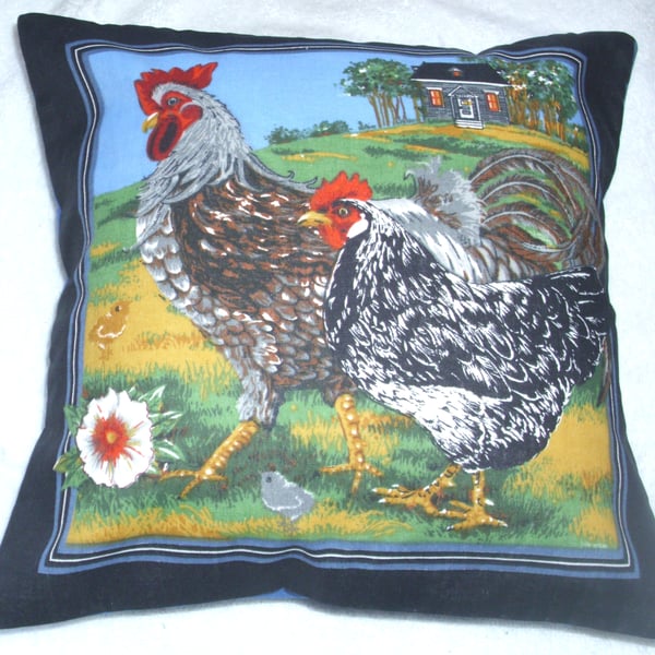 On the farm French hen and cockerel cushion 10" cushion.