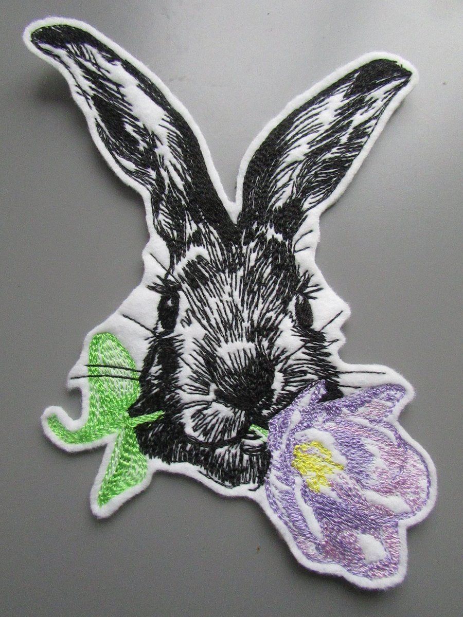 Vintage Hare Rabbit Easter Bunny Embroidered Sew on Applique Patch