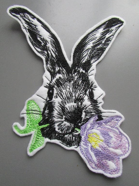 Vintage Hare Rabbit Easter Bunny Embroidered Sew on Applique Patch