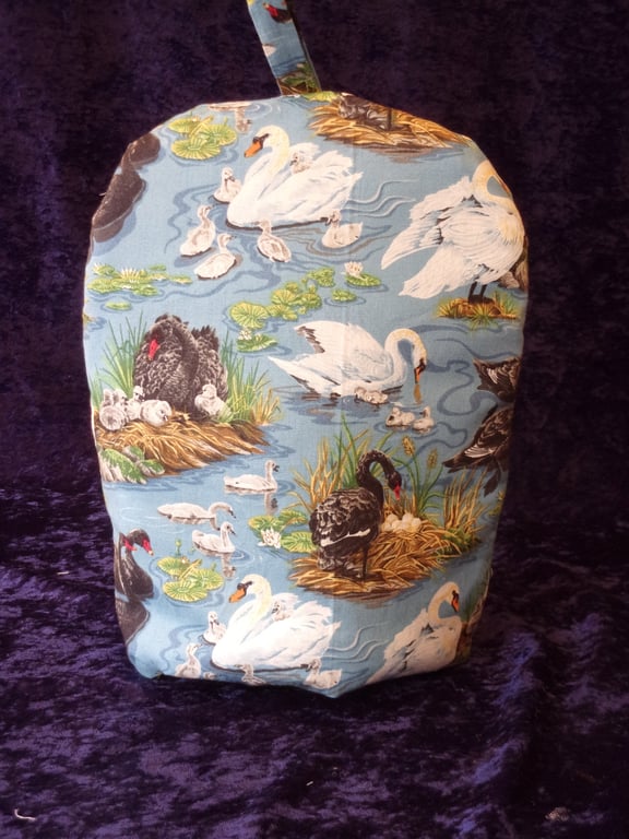 Small Coffee Pot Cosy with Black and White swans and Cygnets