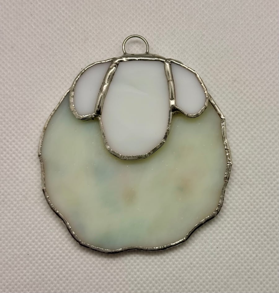 Stained glass small sheep suncatcher - Cream confetti glass with white face