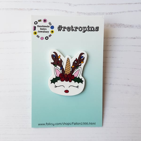Retropins - Christmas Unicorn cross Reindeer shrink plastic pin